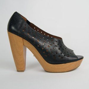 LUCKY BRAND | NEW Laser Cut Genuine Black Leather Heeled Shoes Size 9.5 M